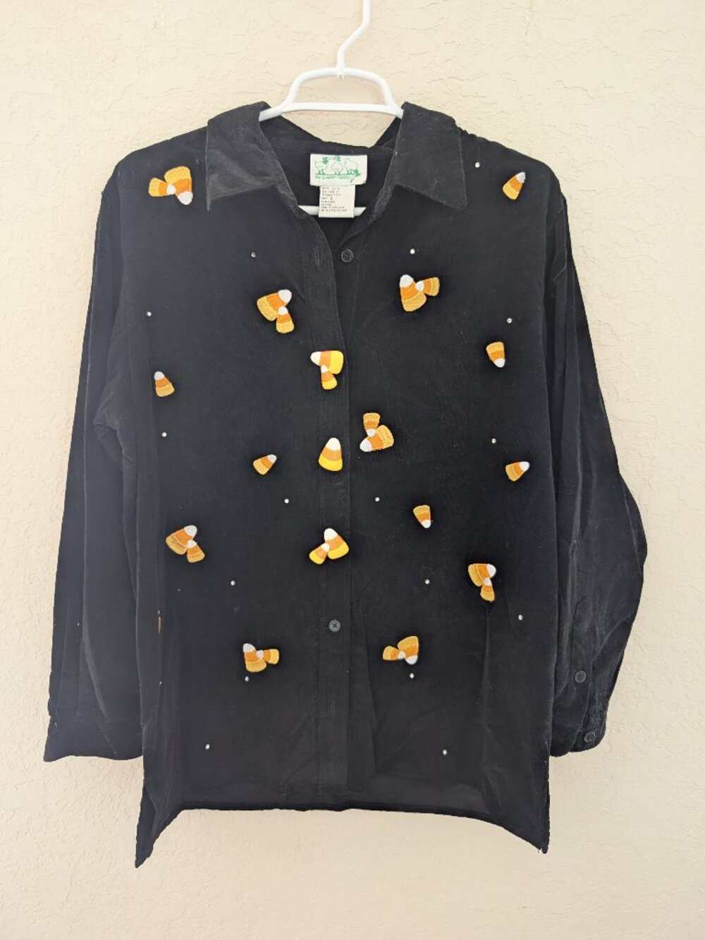 Vintage Quacker Factory Corduroy Long Sleeved Button Candy Corn Halloween Size S